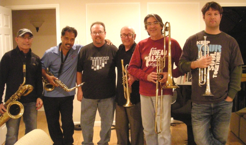 Johnny Bamont, Michael Paulo, George, Greg Adams, Lee Thornburg, and Sean Billings : Photo by Andrea Adams